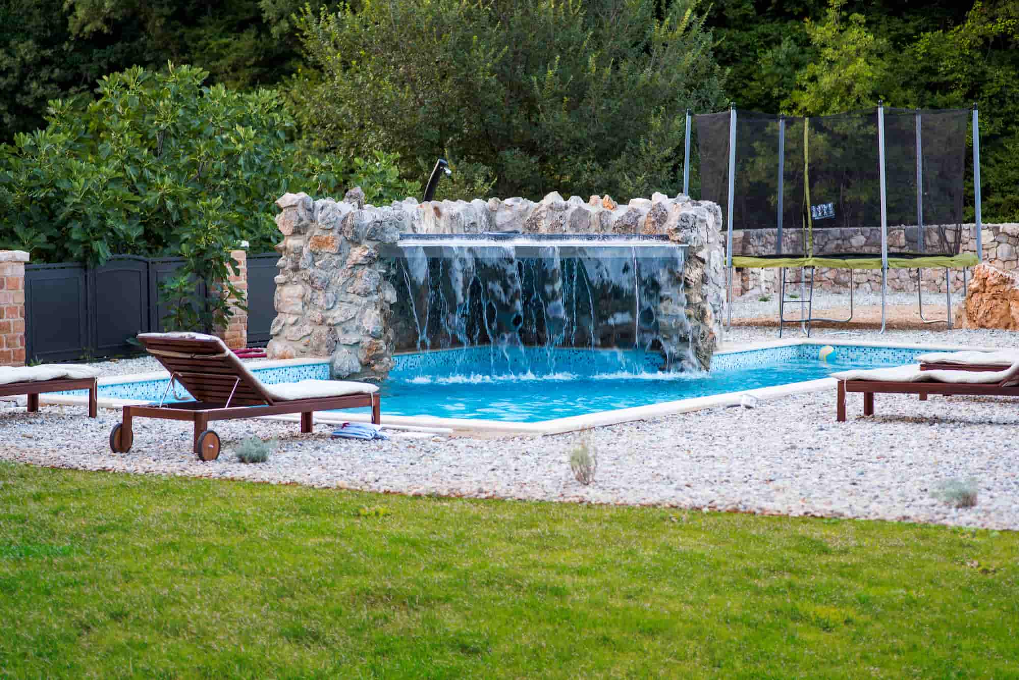 Stone villa with pool, waterfall, garden, 700 m from the sea
